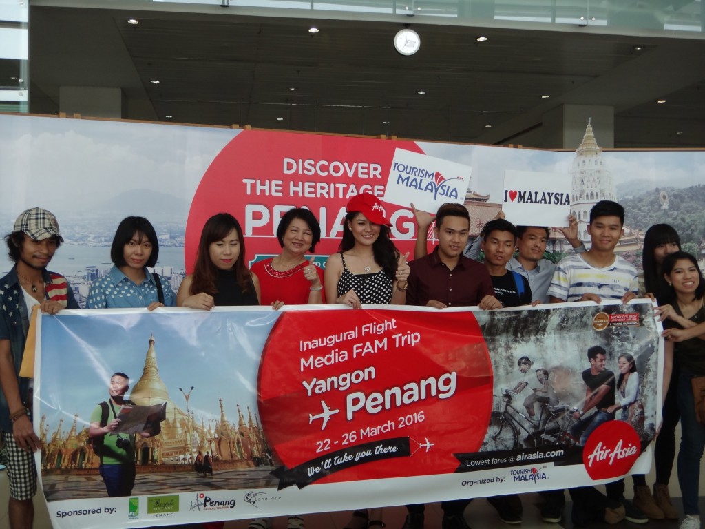 AirAsia Brand Ambassador, Myanmar Miss World 2015, Ms. Khin Yadanar Thein Myint (in red cap) arrives in Penang for the Tourism Malaysia fam trip